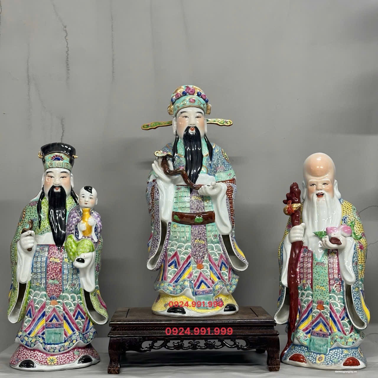 Bộ Tam Đa phúc lộc Thọ men gấm