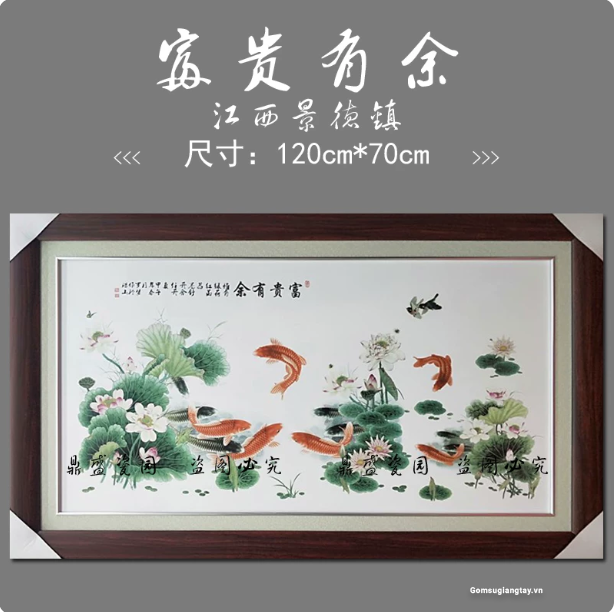Tranh gốm sứ vẽ sen cá