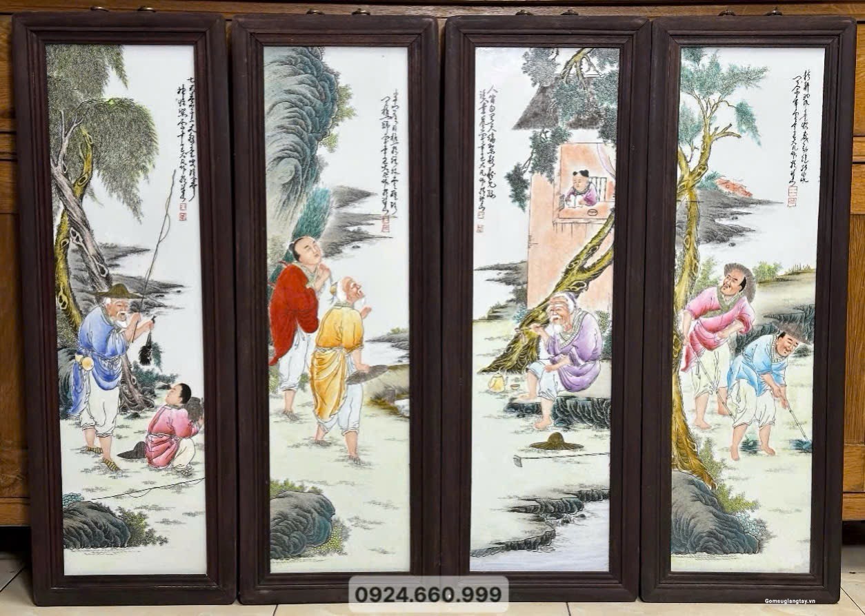 Tranh vẽ tay men màu tứ dân