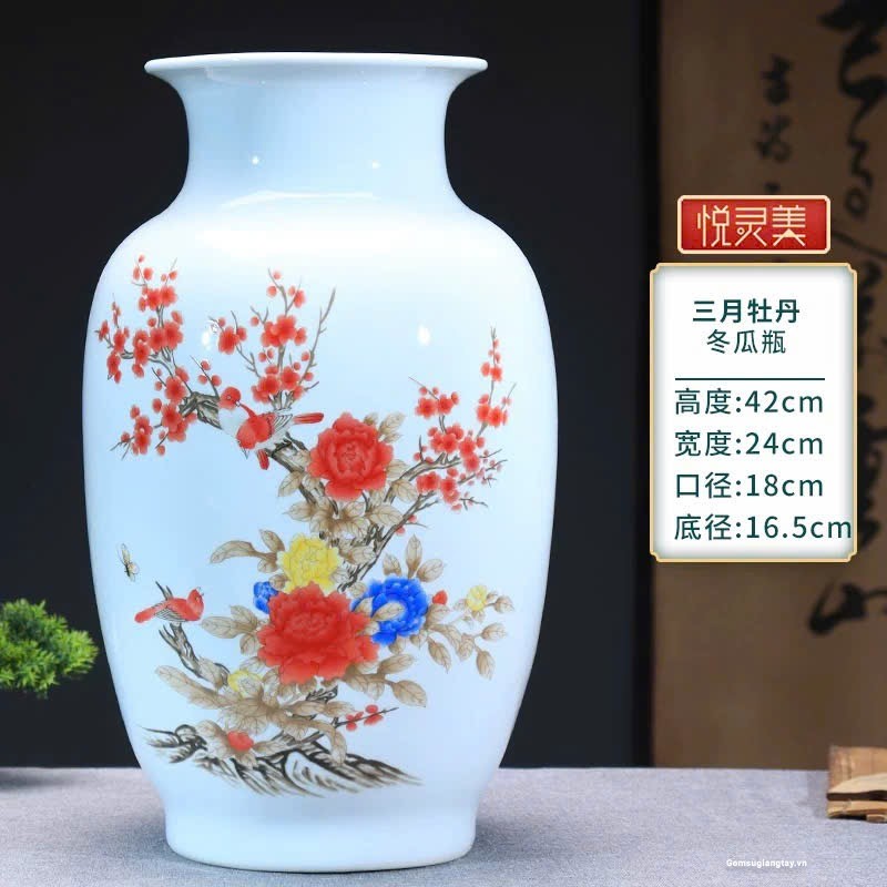Bình vẽ chim hoa cam