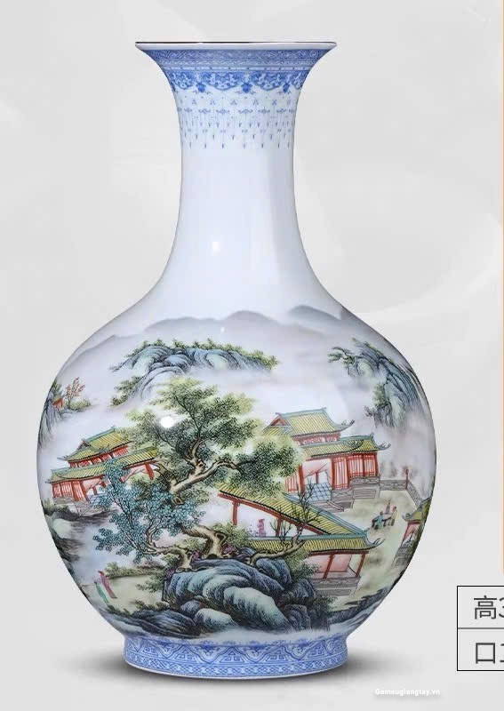 Bình củ tỏi vẽ sơn thuỷ 