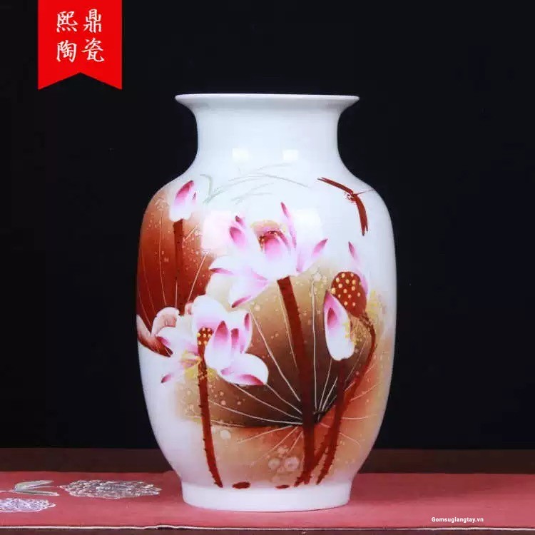 Bình vẽ sen vẽ tay cao cấp