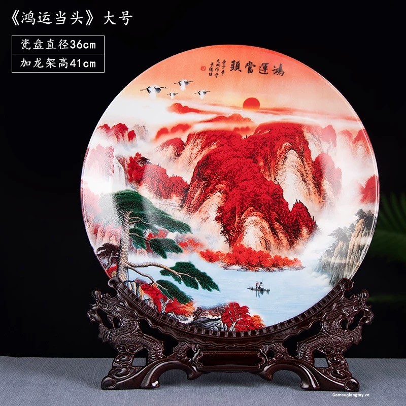 Đĩa hoàng hôn sơn thuỷ 36 cm