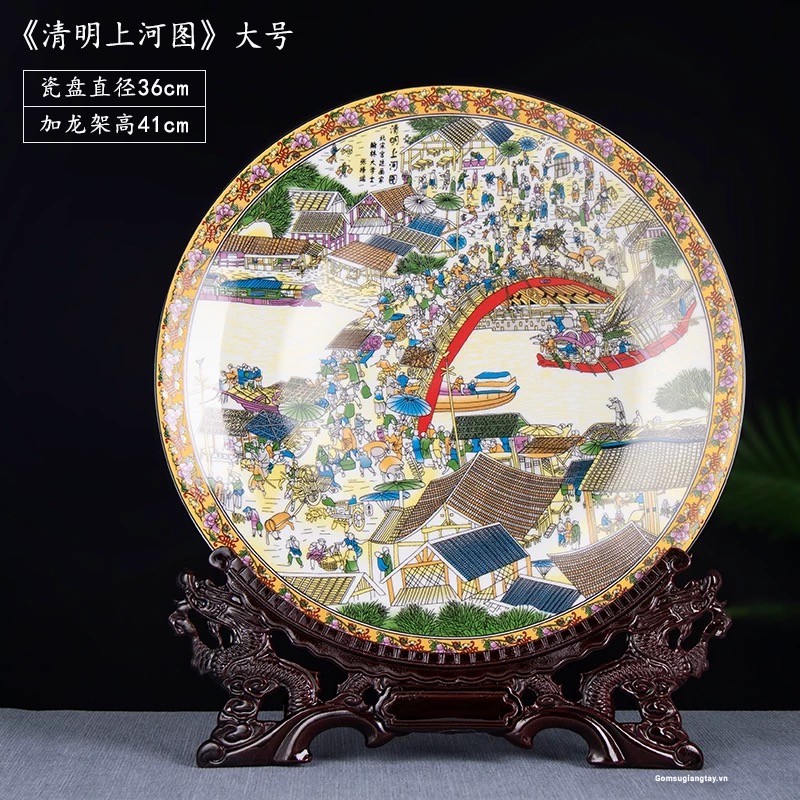 Đĩa thanh minh thượng hà đồ 36 cm