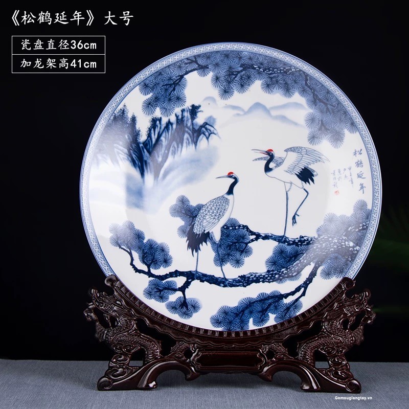 Đĩa sứ tùng hạc 36 cm