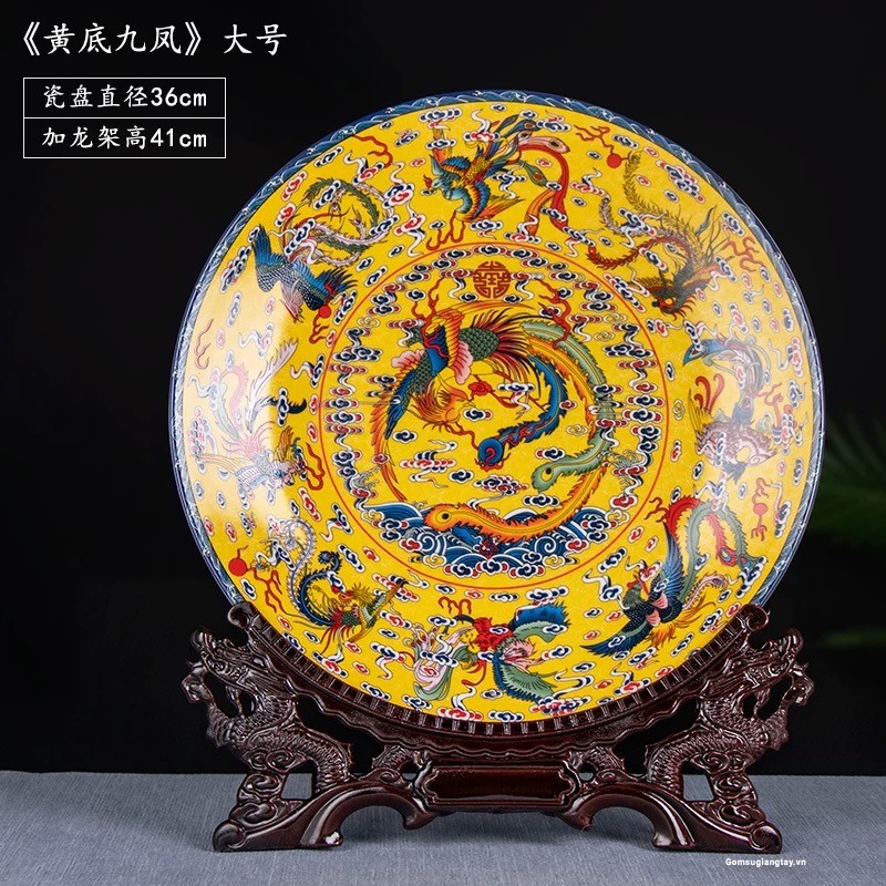 Đĩa sứ phụng trầu thọ 36 cm