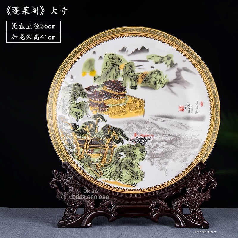 Đĩa sứ tích sơn thuỷ đk 36