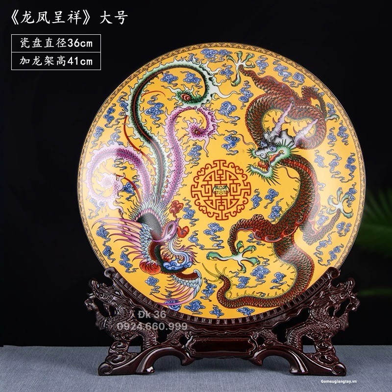 Đĩa bày vẽ long phụng đk 36